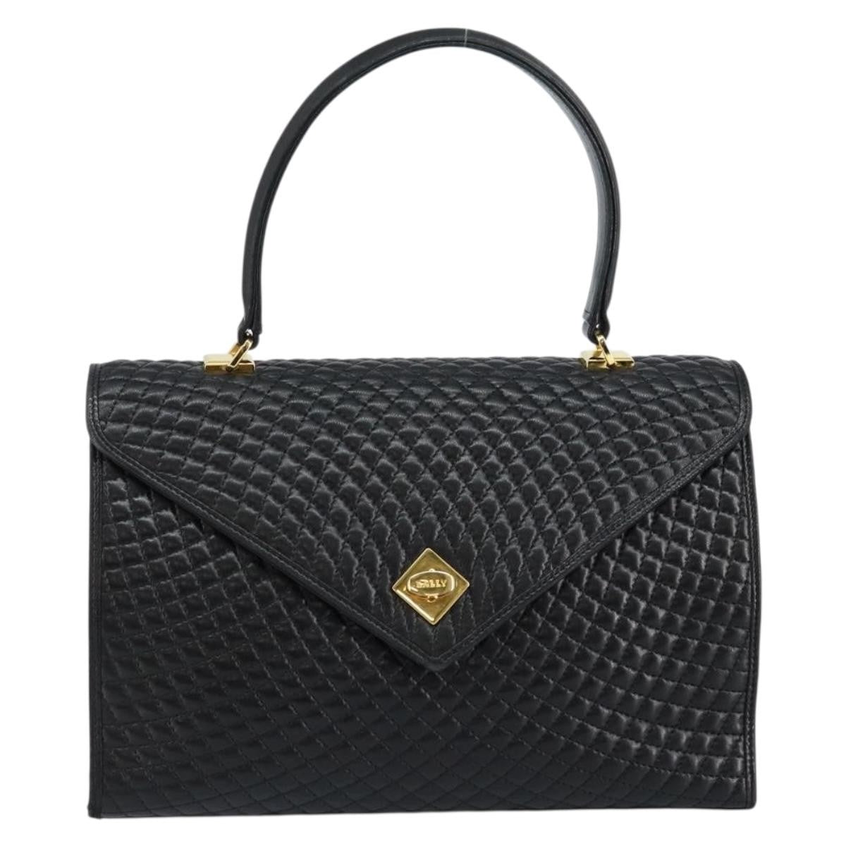 Bally Vintage Flap Handbag Quilted Leather, BLACK, LEATHER, Handbag