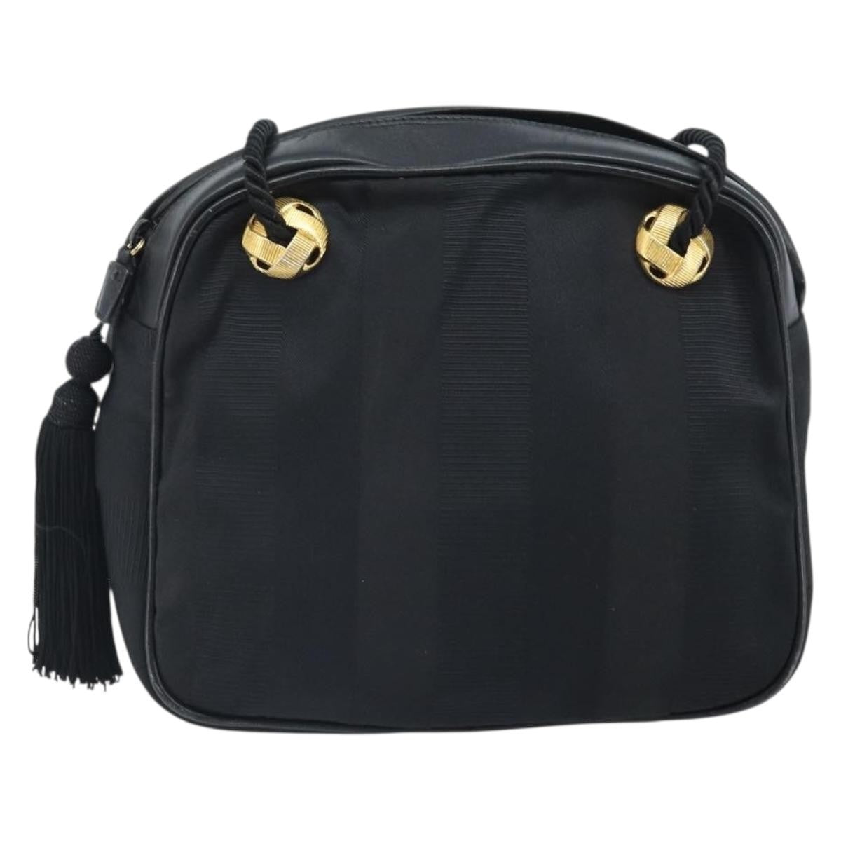 Salvatore Ferragamo Vintage Shoulder Bag Canvas, BLACK, CANVAS, Shoulder bag