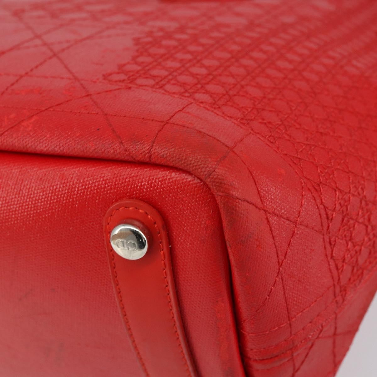 Christian Dior Panarea Tote Printed Cannage Quilt Canvas, RED, CANVAS, Tote bag
