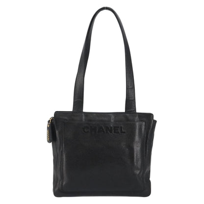 Chanel Vintage Logo Tote Caviar, BLACK, LEATHER, Tote bag