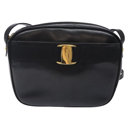 Salvatore Ferragamo Vala Shoulder Bag Leather, BLACK, LEATHER, Shoulder bag