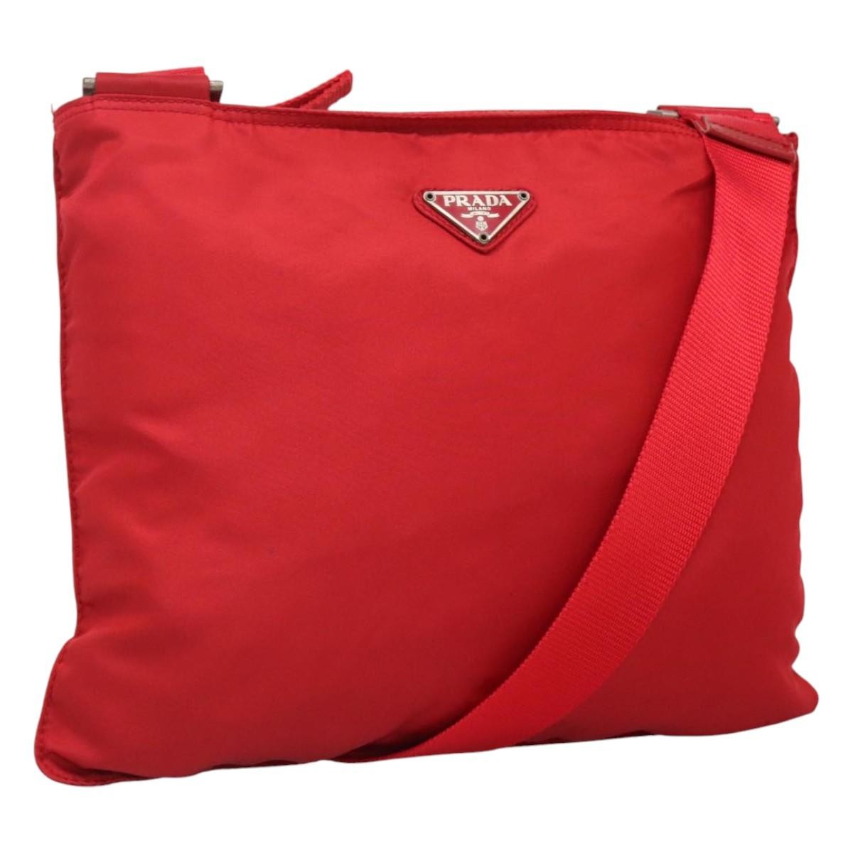 Prada Zip Top Messenger Bag Tessuto, RED, NYLON, Shoulder bag