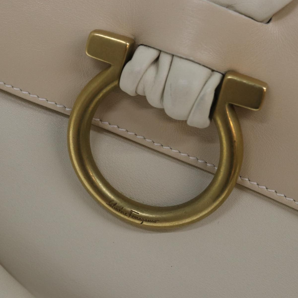 Salvatore Ferragamo Gancini Shoulder Bag Leather, BEIGE, LEATHER, Shoulder bag
