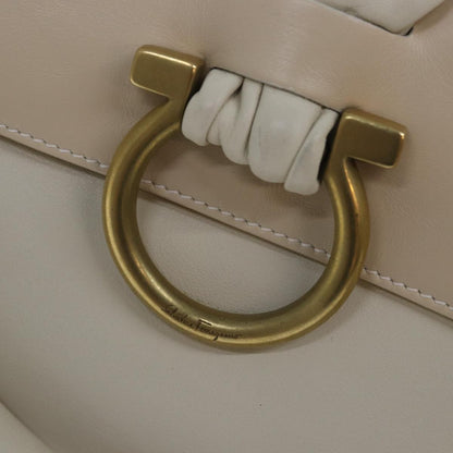 Salvatore Ferragamo Gancini Shoulder Bag Leather, BEIGE, LEATHER, Shoulder bag