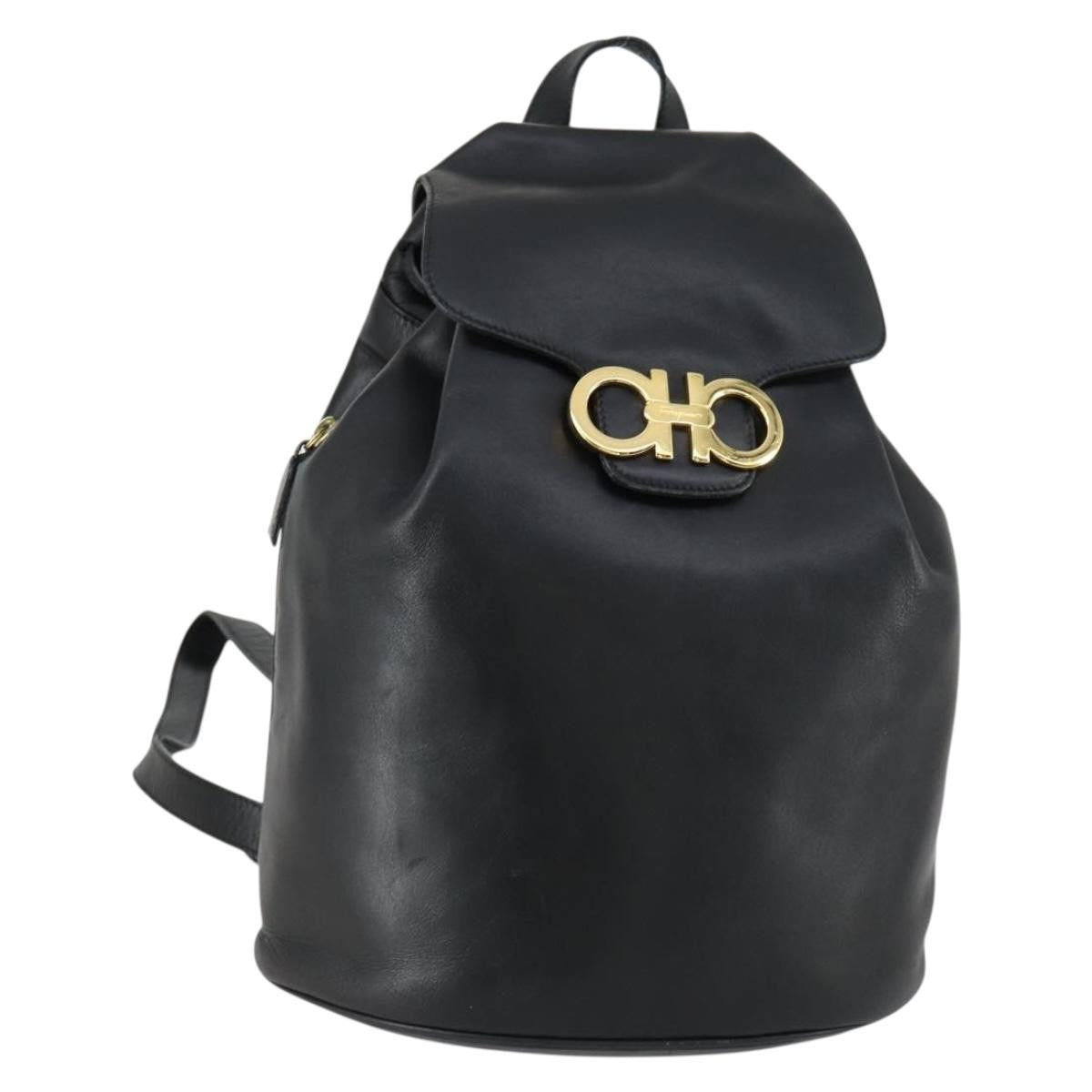 Salvatore Ferragamo Gancini Backpack Leather, BLACK, LEATHER, Backpack