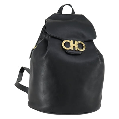 Salvatore Ferragamo Gancini Backpack Leather, BLACK, LEATHER, Backpack