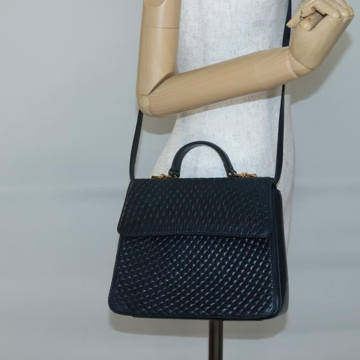 Bally Vintage Handbag Quilted Leather, NAVY, LEATHER, Handbag