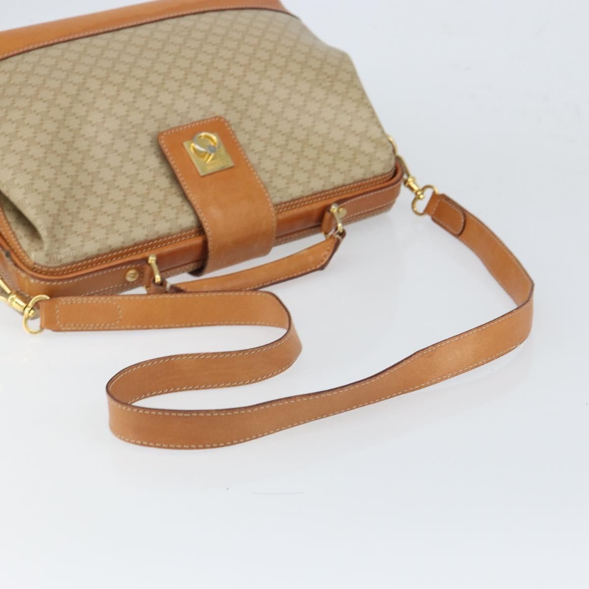 Celine Vintage Macadam Handbag Canvas and Leather, BEIGE, CANVAS, Handbag