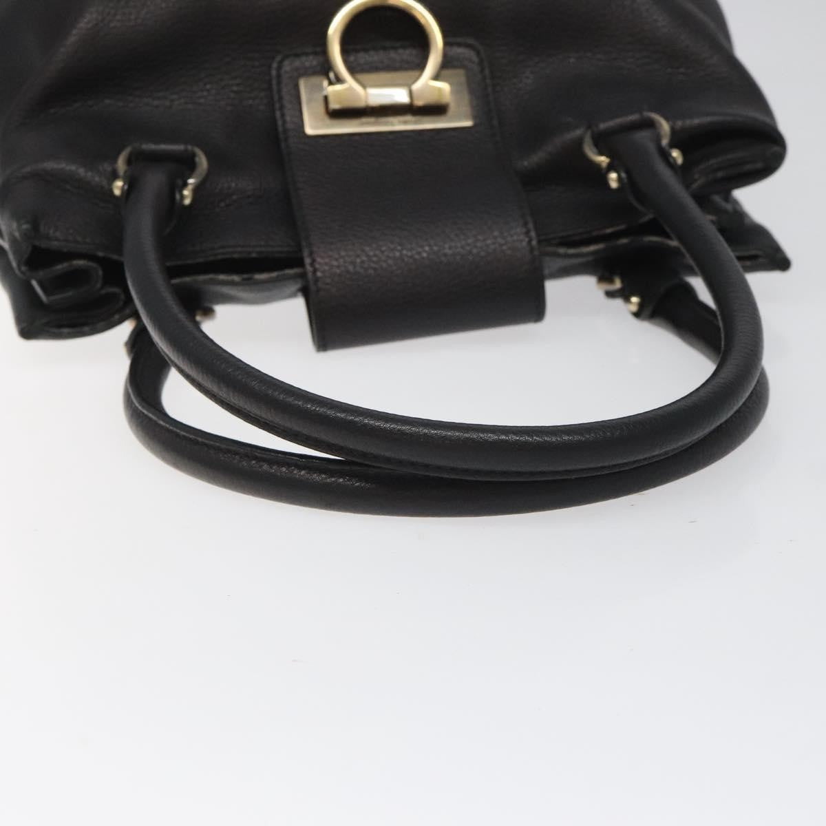 Salvatore Ferragamo Gancini handbag Leather, BLACK, LEATHER, Handbag