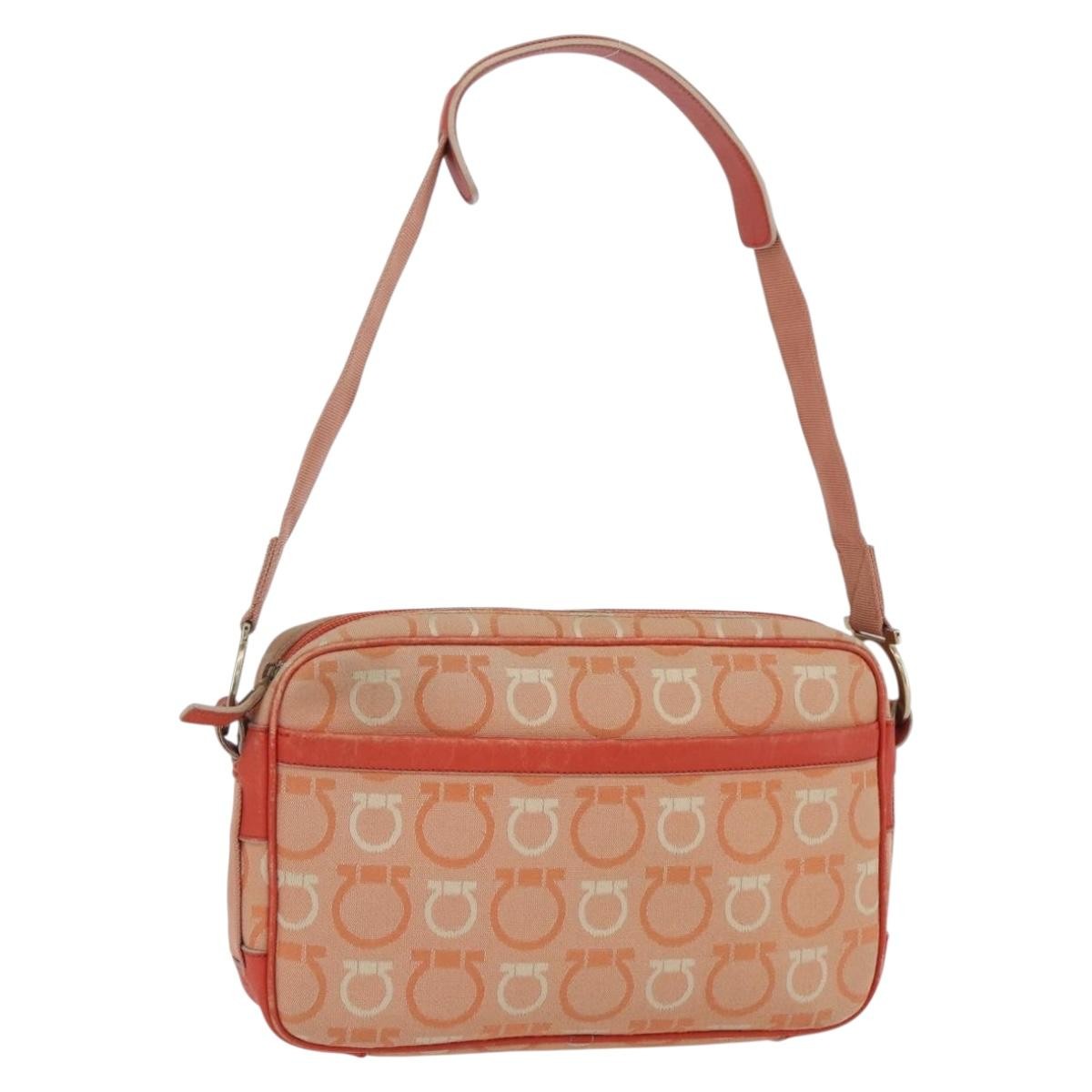Salvatore Ferragamo Gancini Shoulder Bag Canvas, ORANGE, CANVAS, Shoulder bag