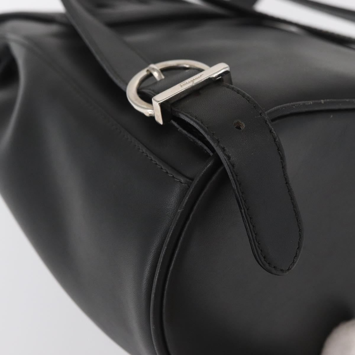 Salvatore Ferragamo Gancini Flap Drawstring Backpack Leather, BLACK, LEATHER, Backpack