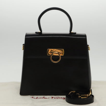 Salvatore Ferragamo Gancini Convertible Top Handle Bag Leather, BLACK, LEATHER, Handbag