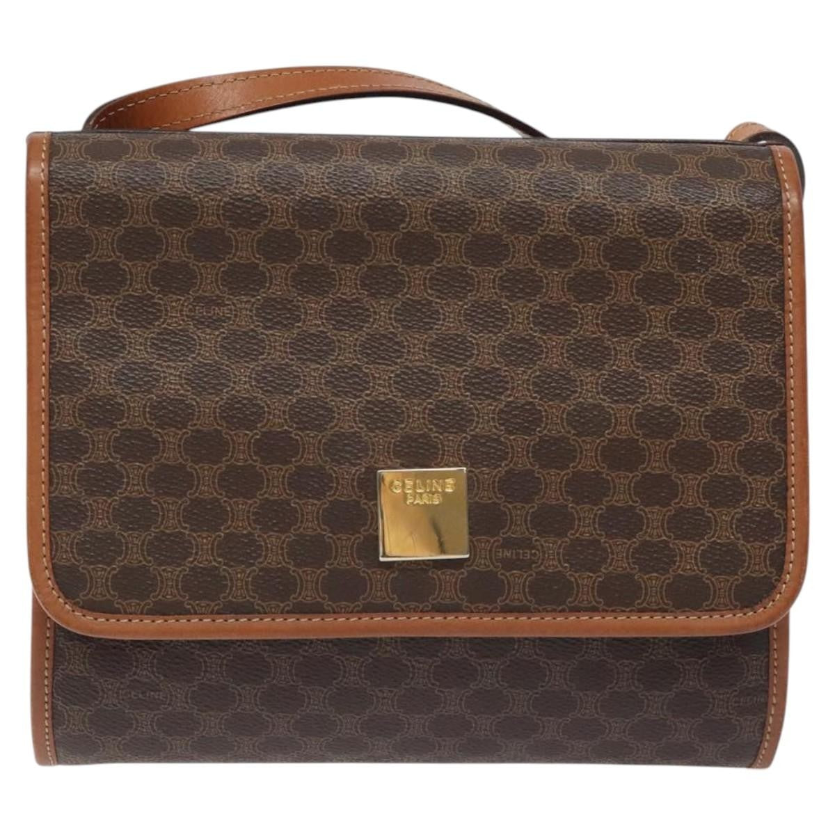 Celine Vintage Macadam Shoulder Bag Canvas and Leather, Brown, Canvas, Shoulder Bag