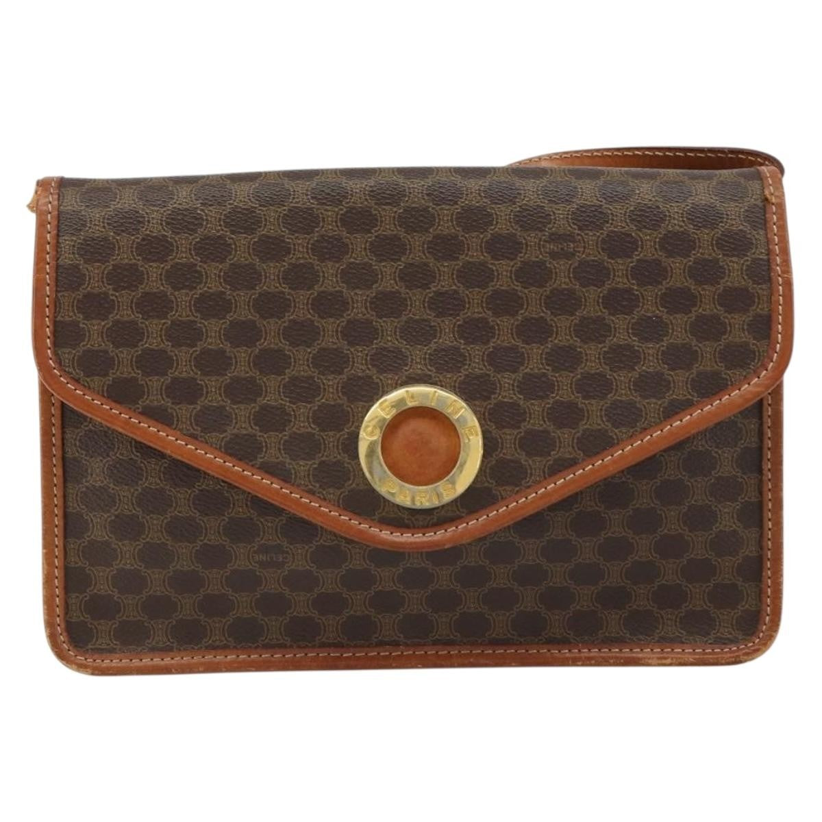 Celine Circle Logo Shoulder Bag Canvas, BROWN, CANVAS, Shoulder bag