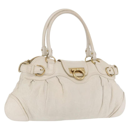 Salvatore Ferragamo Gancini handbag Leather, WHITE, LEATHER, Handbag