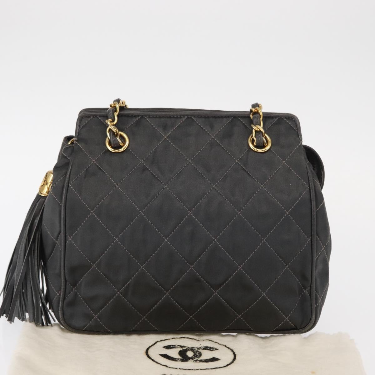 Chanel Vintage Shoulder Bag Satin, GRAY, SATIN, Shoulder bag