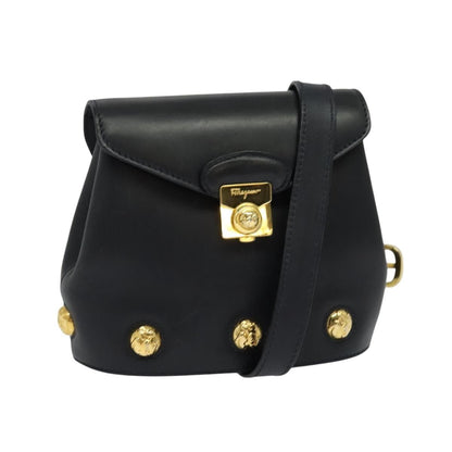 Salvatore Ferragamo Flap Shoulder Bag Leather, NAVY, LEATHER, Shoulder bag
