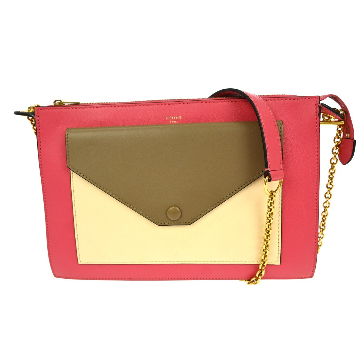 Celine Pocket Clutch on Chain Leather, MULTICOLOUR, LEATHER, Clutche & pouche