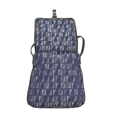 Fendi Vintage Flap Crossbody Bag Zucchino Denim, BLUE, DENIM_JEANS, Shoulder bag