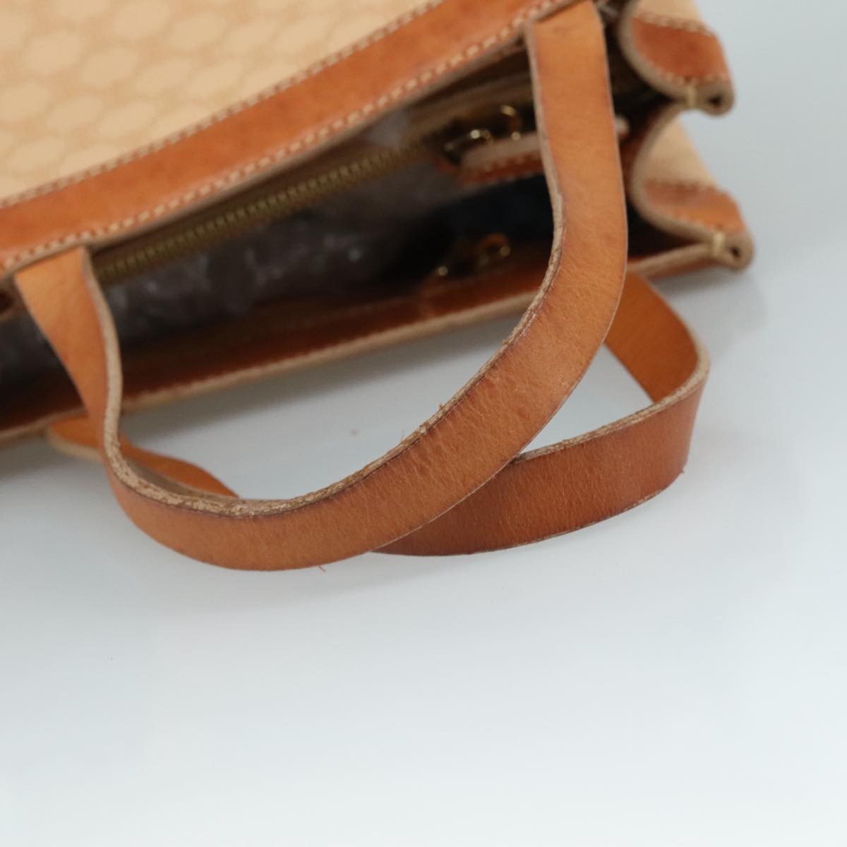 Celine Vintage Macadam Handbag Macadam, "Beige,Brown,Gold", PVC,Leather,Canvas, Handbag