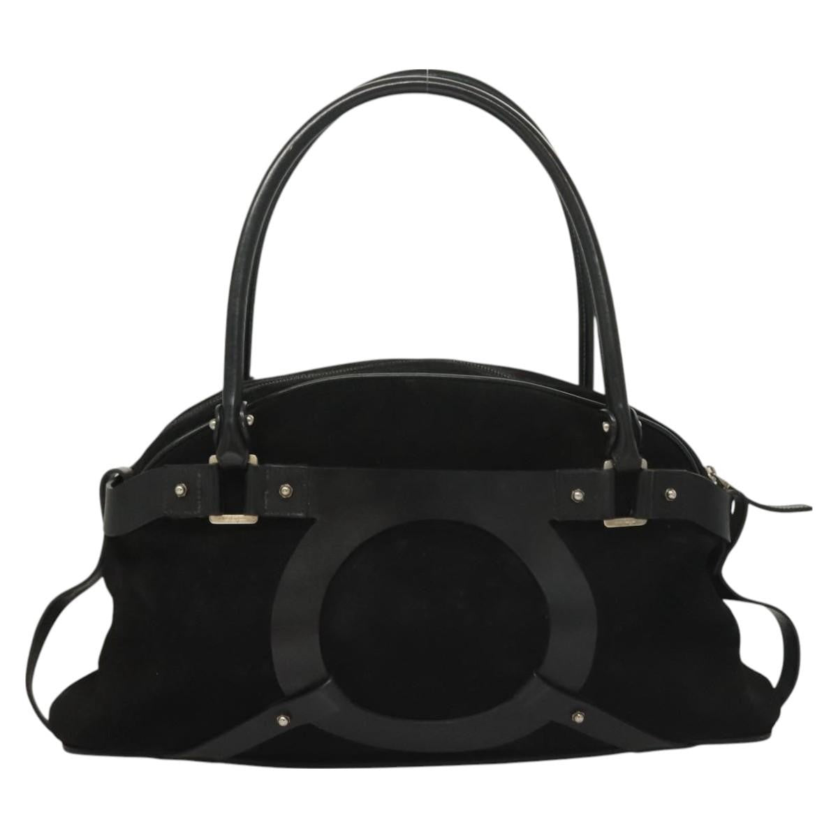 Salvatore Ferragamo Gancini handbag Suede, BLACK, SUEDE, Handbag