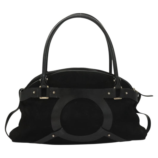 Salvatore Ferragamo Gancini handbag Suede, BLACK, SUEDE, Handbag