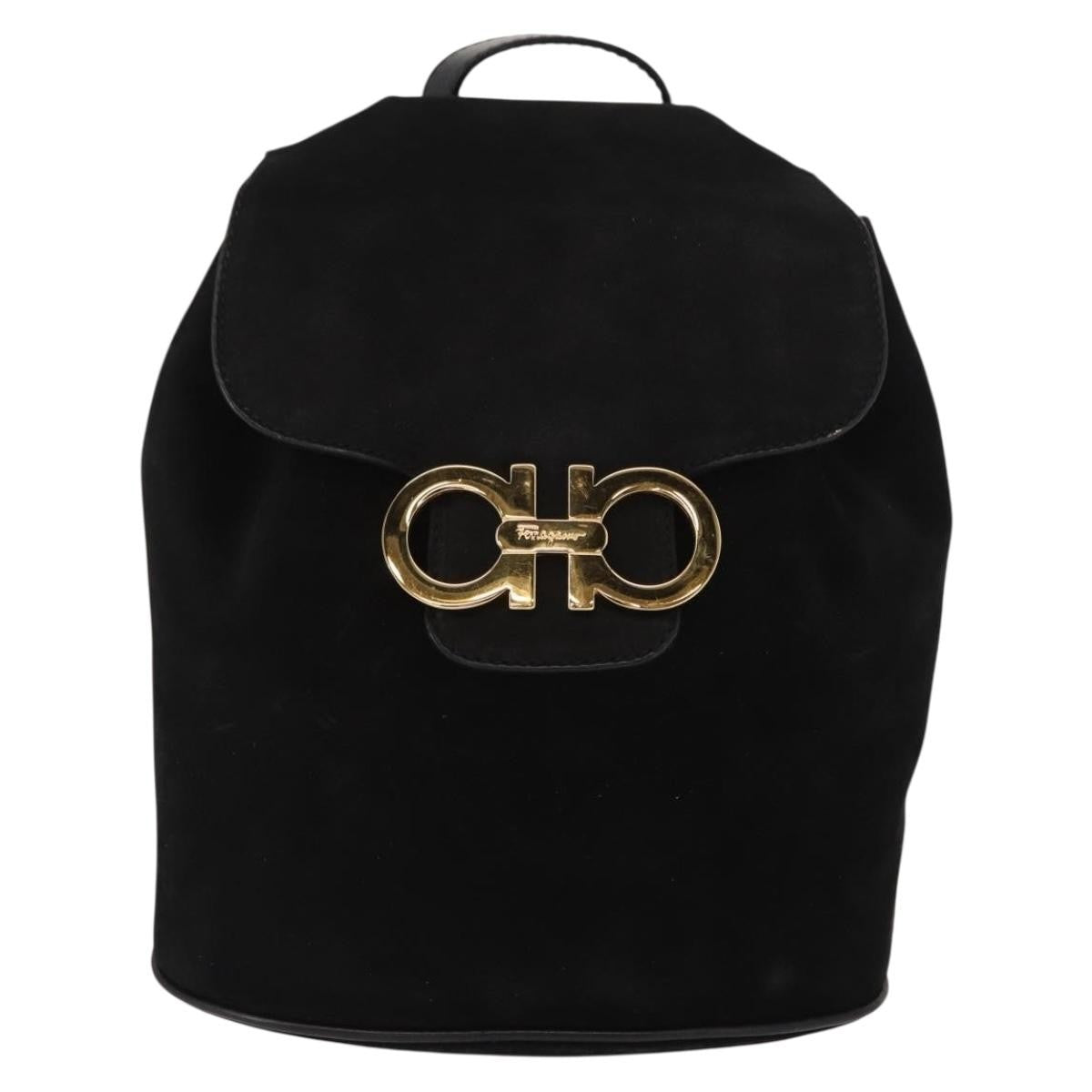 Salvatore Ferragamo Gancini Backpack Suede, BLACK, SUEDE, Backpack
