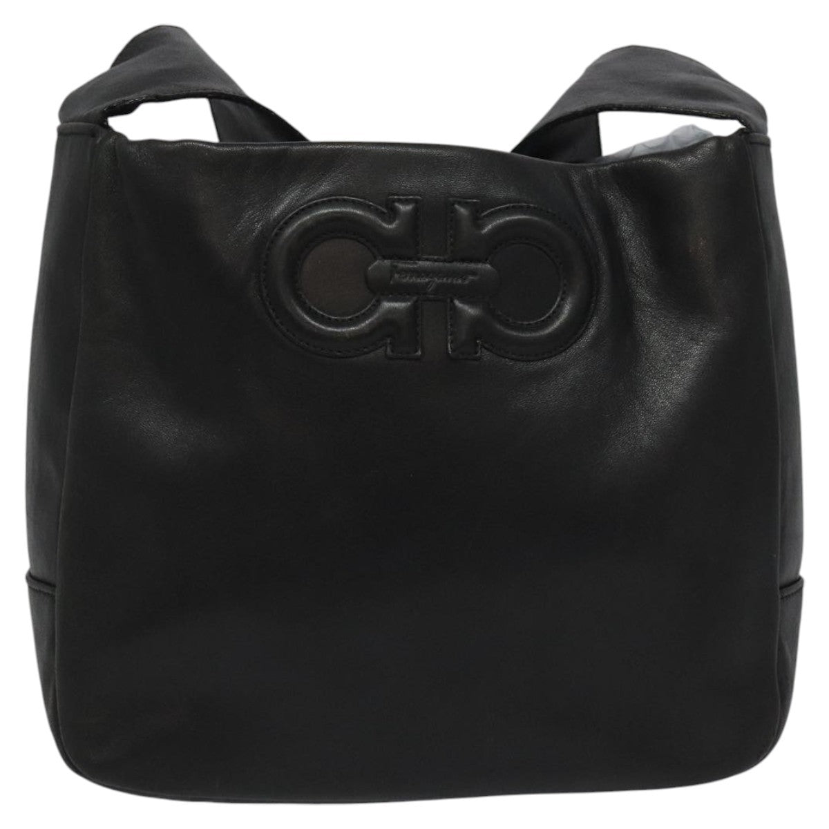 Salvatore Ferragamo Gancini Shoulder Bag Leather, BLACK, LEATHER, Shoulder bag