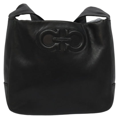 Salvatore Ferragamo Gancini Shoulder Bag Leather, BLACK, LEATHER, Shoulder bag