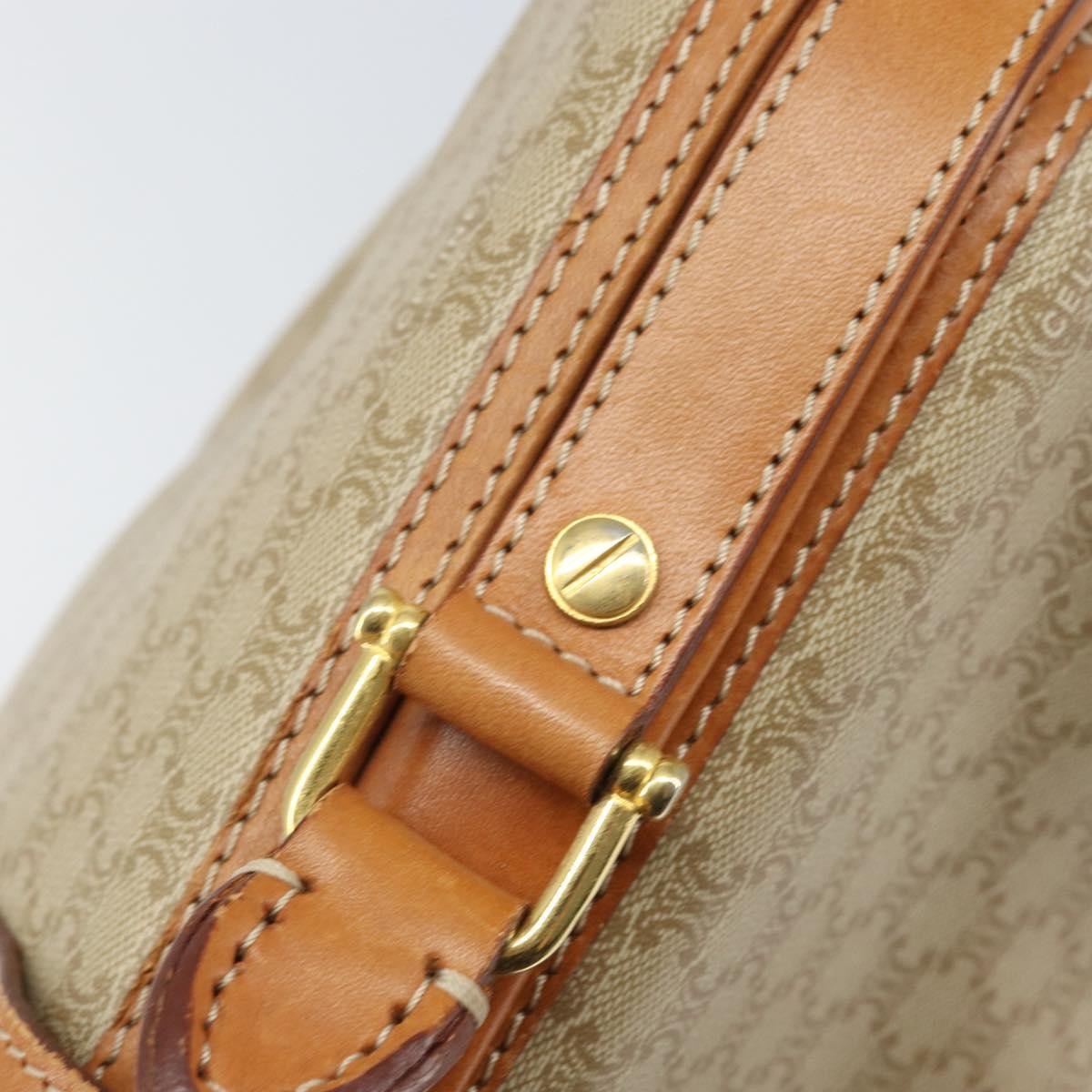 Celine Vintage Macadam Handbag Canvas and Leather, BEIGE, CANVAS, Handbag