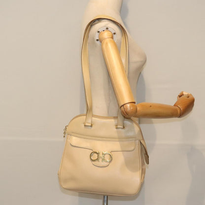 Salvatore Ferragamo Gancini Shoulder Bag Leather, BEIGE, LEATHER, Shoulder bag