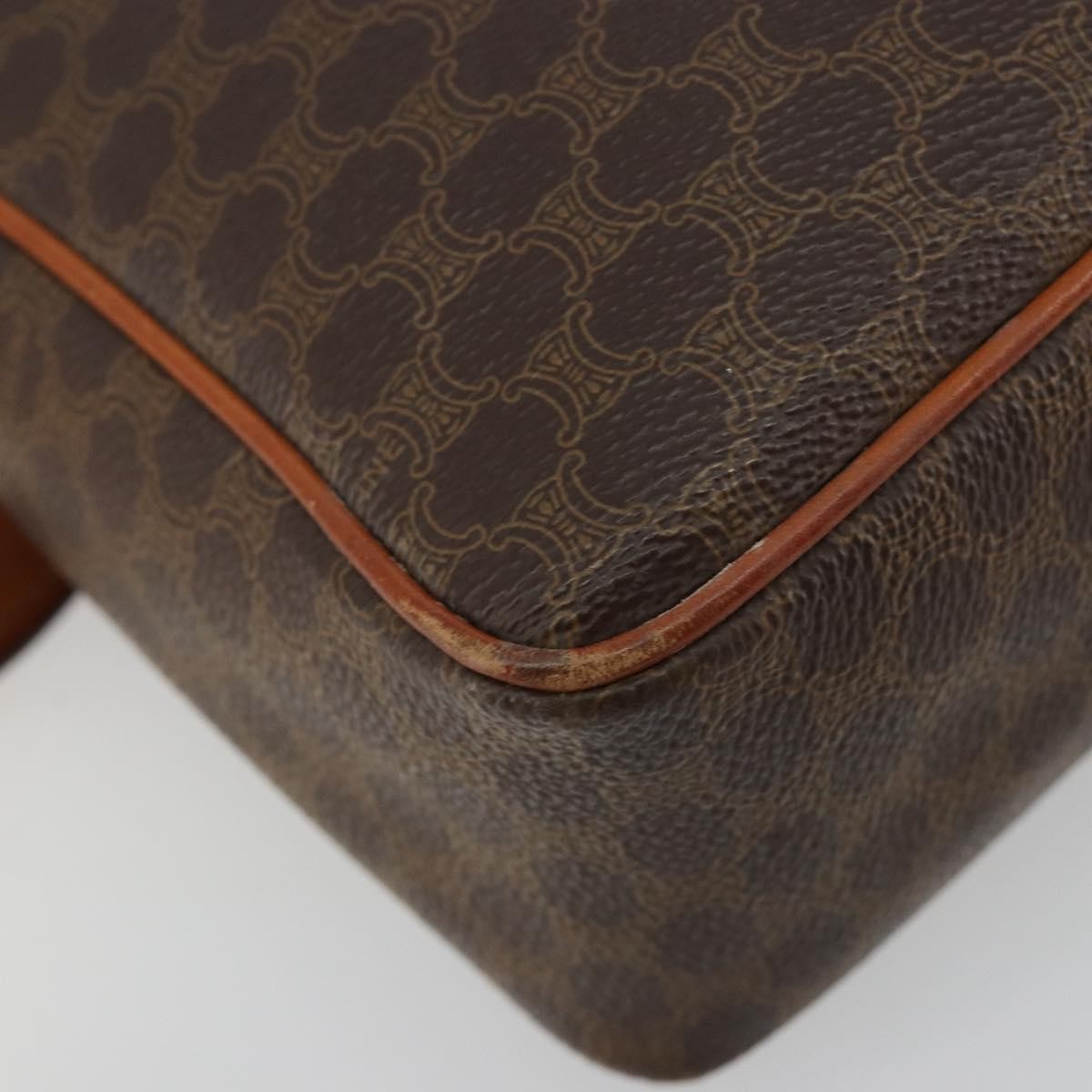 Celine Vintage Macadam Circle Logo Shoulder Bag Canvas and Leather, Brown, Canvas, Shoulder Bag