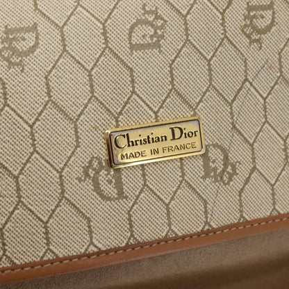 Christian Dior Vintage Honeycomb Flap Crossbody Bag Coated Canvas, BEIGE, CANVAS, Crossbody bag
