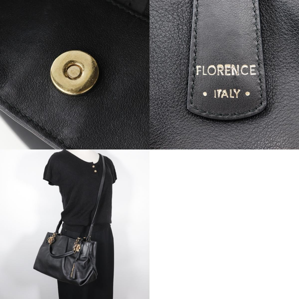 Salvatore Ferragamo W Chain Tote Leather, BLACK, LEATHER, Tote bag