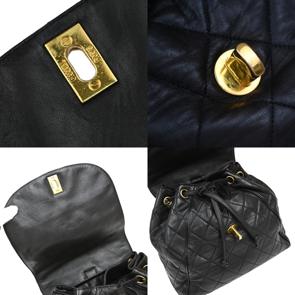 Chanel Vintage CC Flap Backpack Quilted Lambskin, BROWN, LEATHER, Backpack