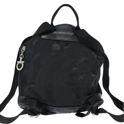 Salvatore Ferragamo Flap Buckle Backpack Printed Neoprene, Black, Nylon, Backpack