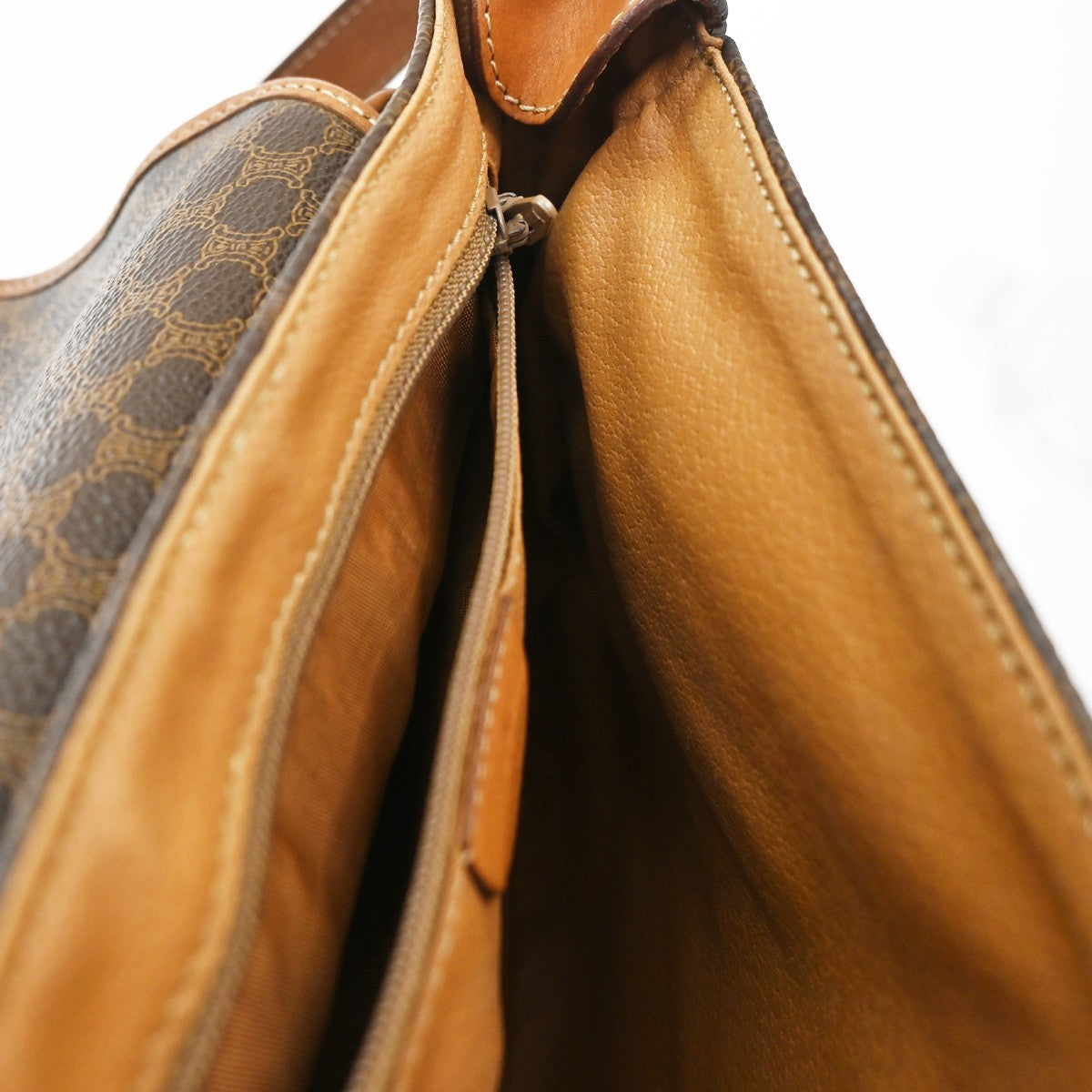 Celine Vintage Macadam Shoulder Bag Canvas and Leather, BROWN, CANVAS, Shoulder bag