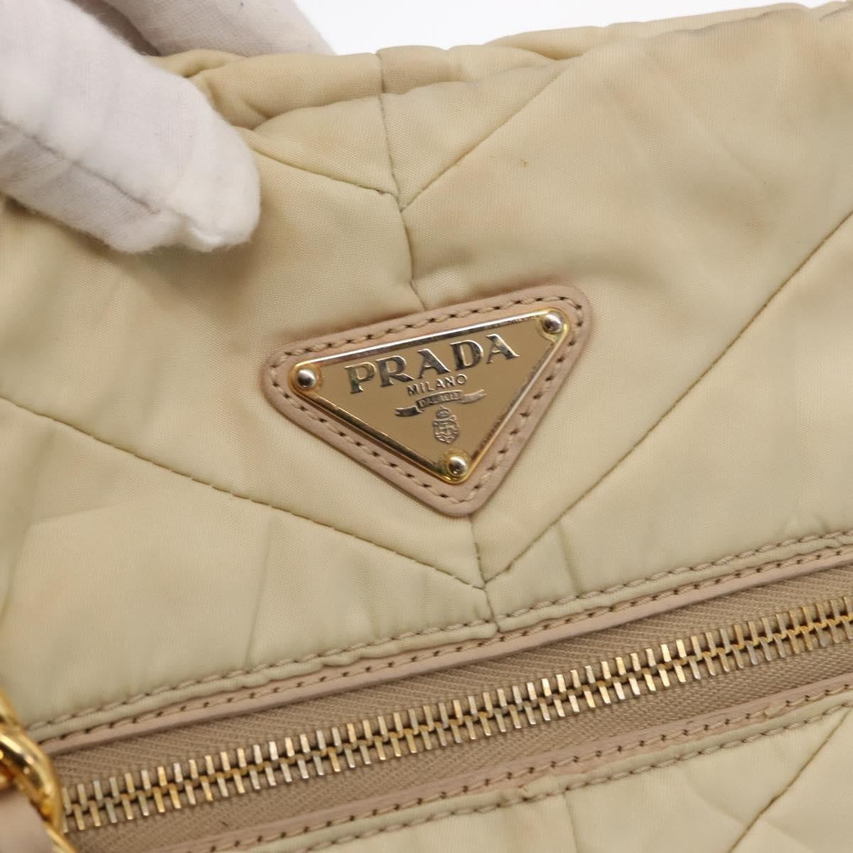 Prada Chain Front Zip Tote Quilted Tessuto, BEIGE, NYLON, Tote bag