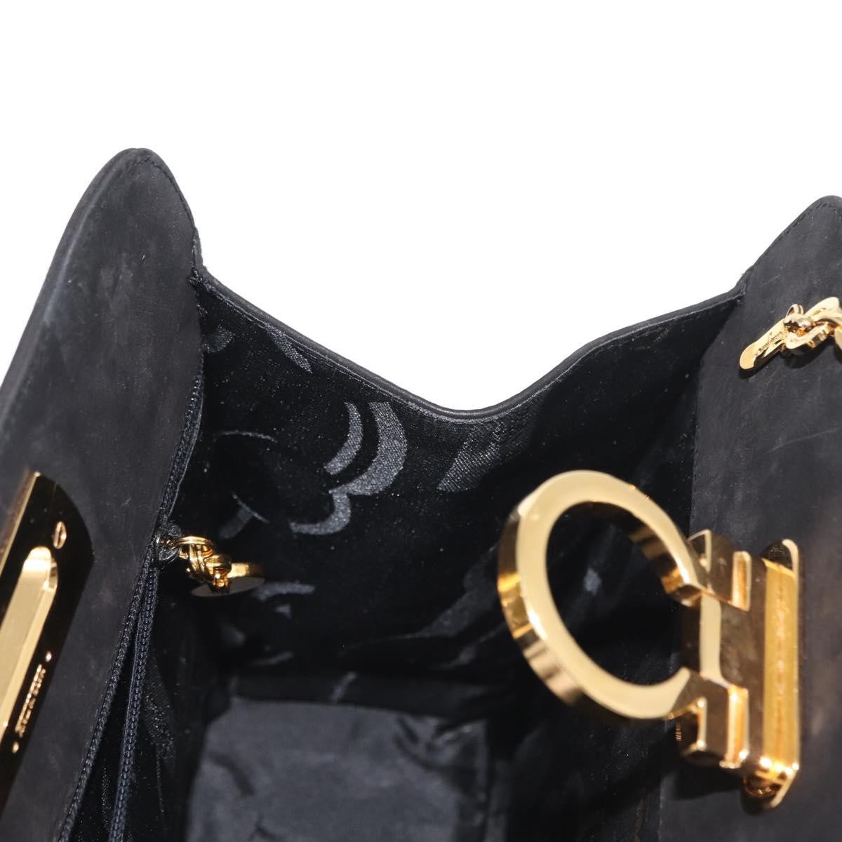Salvatore Ferragamo Vintage Gancini Chain Shoulder Bag Suede, BLACK, SUEDE, Shoulder bag