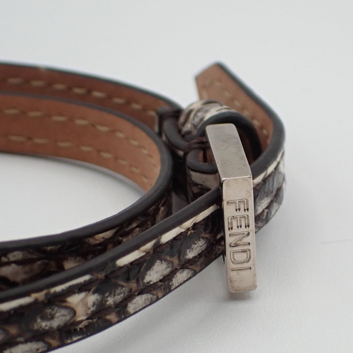 Fendi Selleria Monster Bracelet Leather with Metal Detail, BROWN, LEATHER, Bracelet