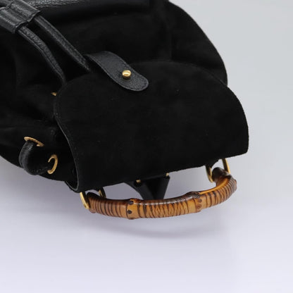 Gucci Vintage Bamboo Backpack Suede, BLACK, SUEDE, Backpack