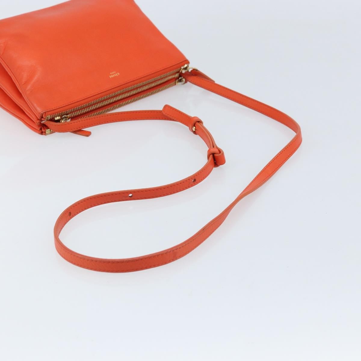 Celine Trio Crossbody Bag Leather, ORANGE, LEATHER, Shoulder bag