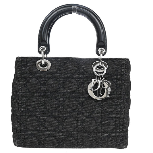Christian Dior Vintage Lady Dior Bag Cannage Quilt Denim, BLACK, DENIM_JEANS, Handbag