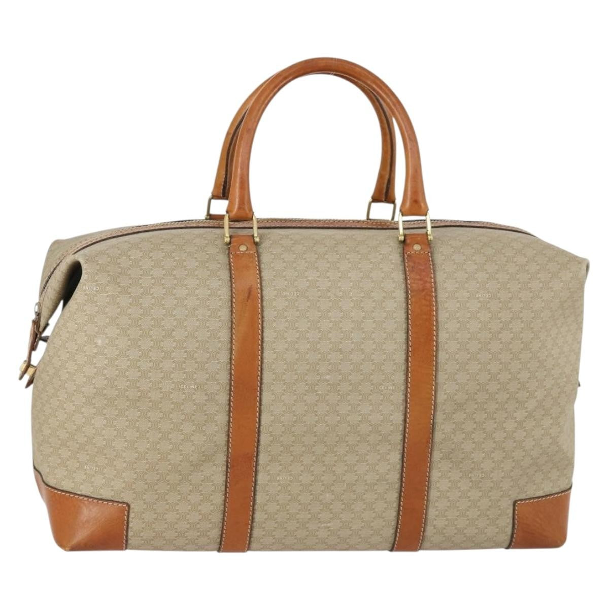 Celine Vintage Macadam Boston bag Canvas and Leather, BEIGE, CANVAS, Travel bag