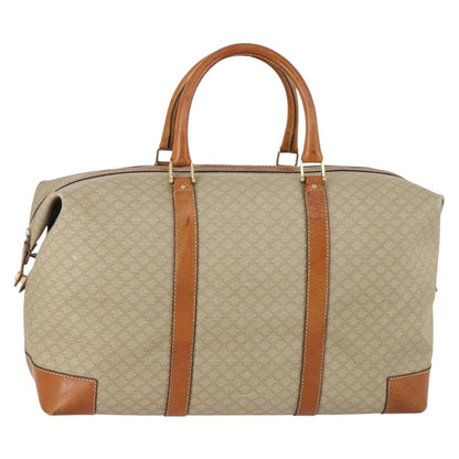 Celine Vintage Macadam Boston bag Canvas and Leather, BEIGE, CANVAS, Travel bag