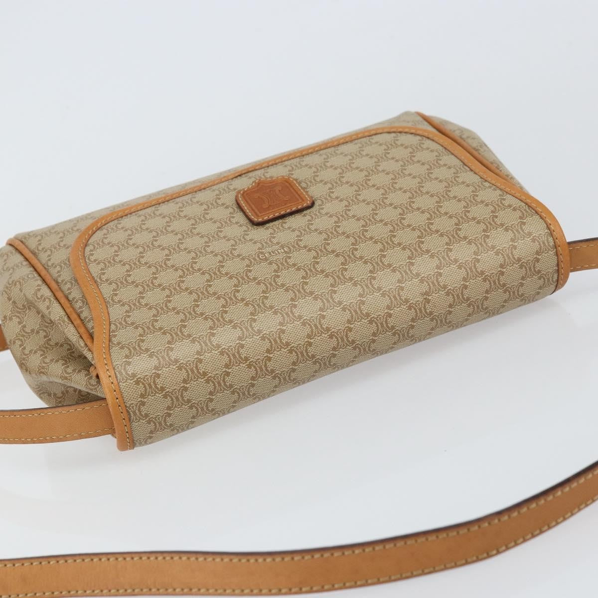 Celine Vintage Macadam Shoulder Bag Canvas and Leather, BEIGE, CANVAS, Shoulder bag