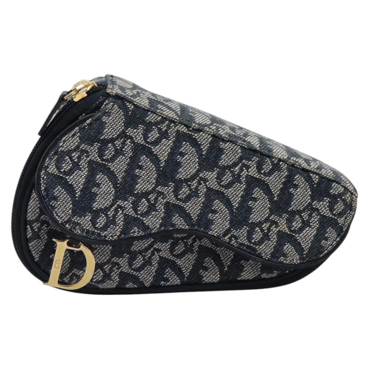 Christian Dior Vintage Saddle Coin Purse Diorissimo Canvas, NAVY, CANVAS, Clutche & pouche