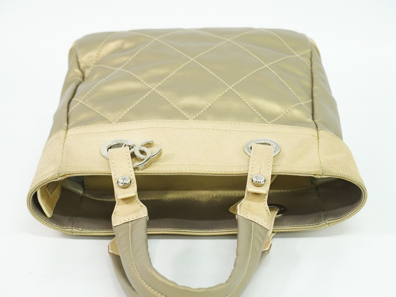 Chanel Biarritz Tote Quilted Coated Canvas, METALLIC, CANVAS, Tote bag
