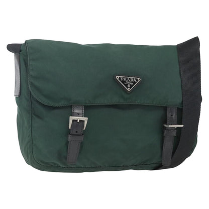 Prada Double Buckle Flap Messenger Bag Tessuto, GREEN, NYLON, Shoulder bag