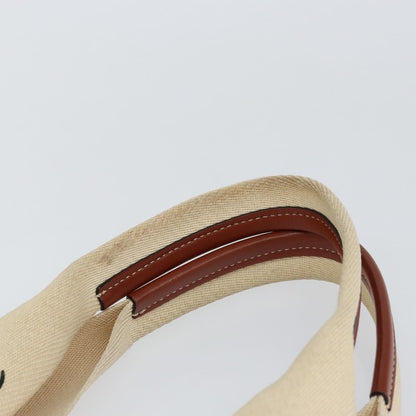 Chloe Woody Tote Canvas with Leather, BEIGE, CANVAS, Tote bag